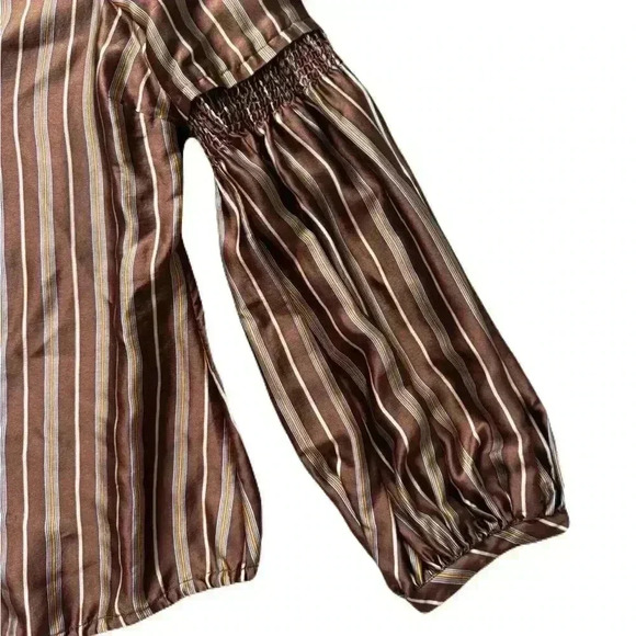 Women's BCBG MaxAzria Sill Striped Brown Blouse Top Work Wear Top Size Medium - Picture 3 of 7
